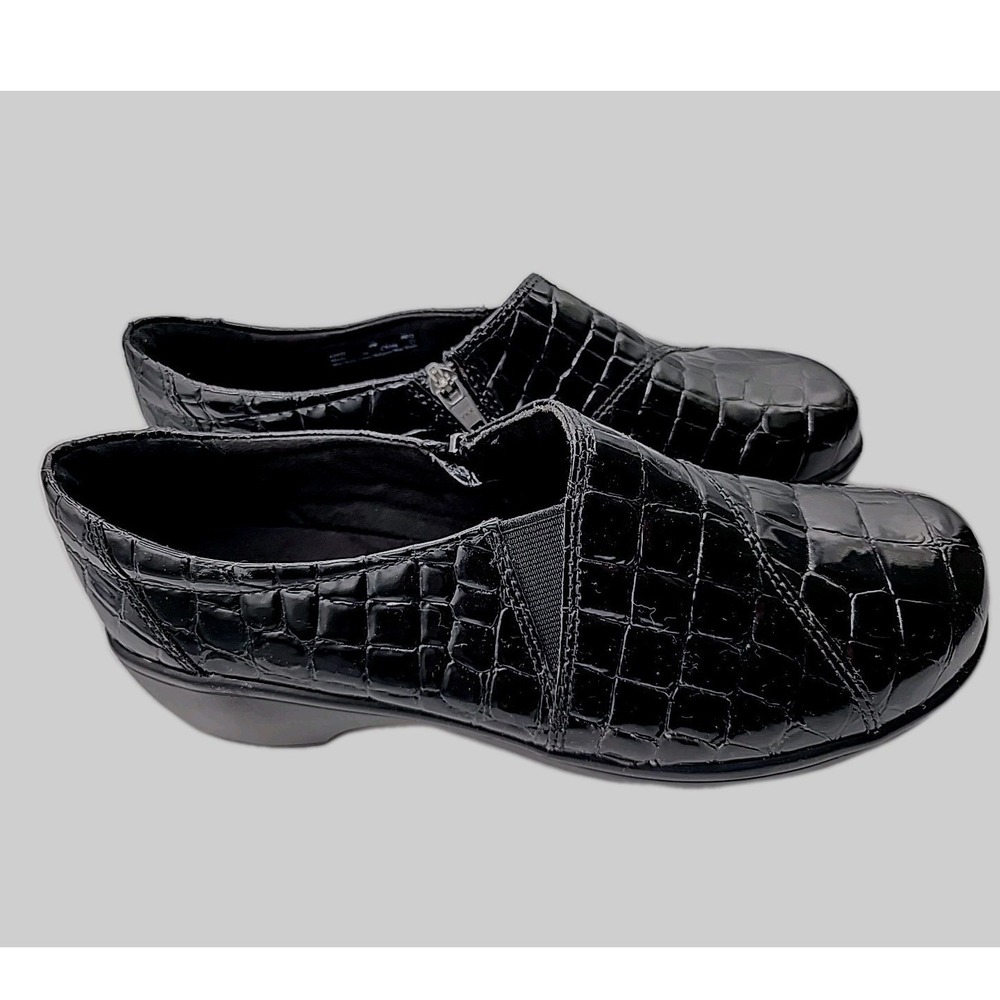 Clarks Black Croc-Embossed Slip-On Loafers with Elastic Insets